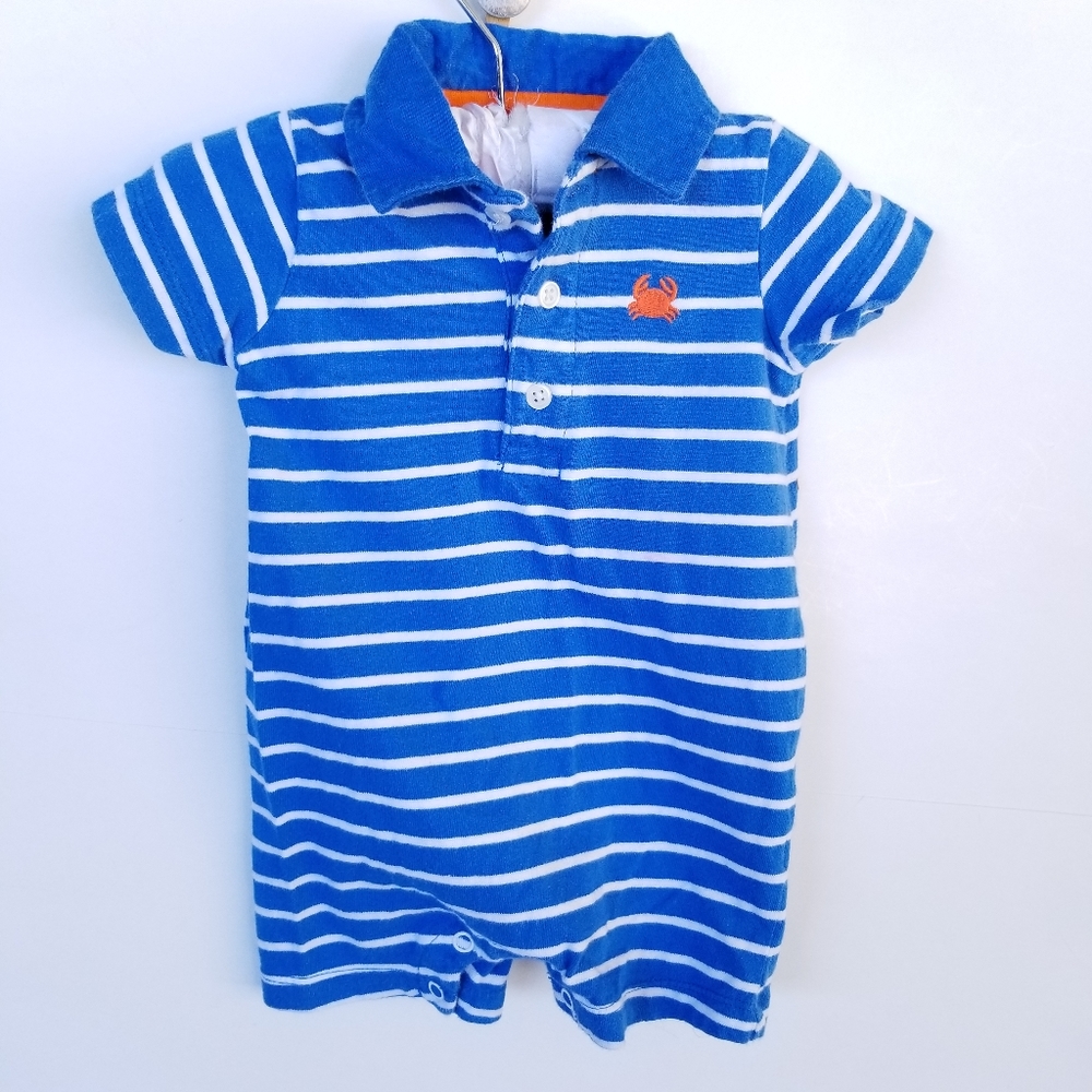 Baby Boys 6 Months Romper Blue|White Striped Carter's